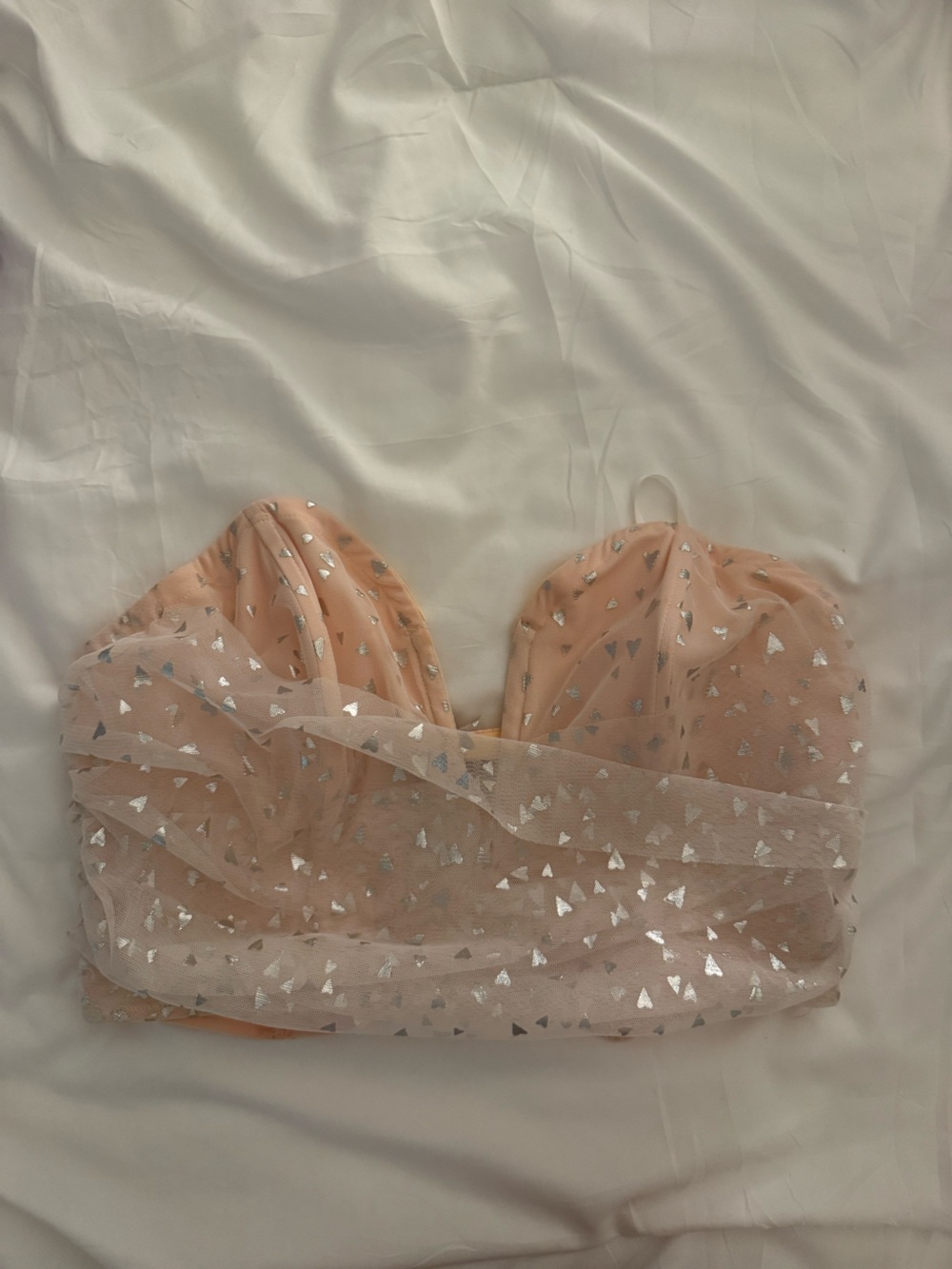 REVOLVE Peach Pink Metallic Heart-Print Bustier Top